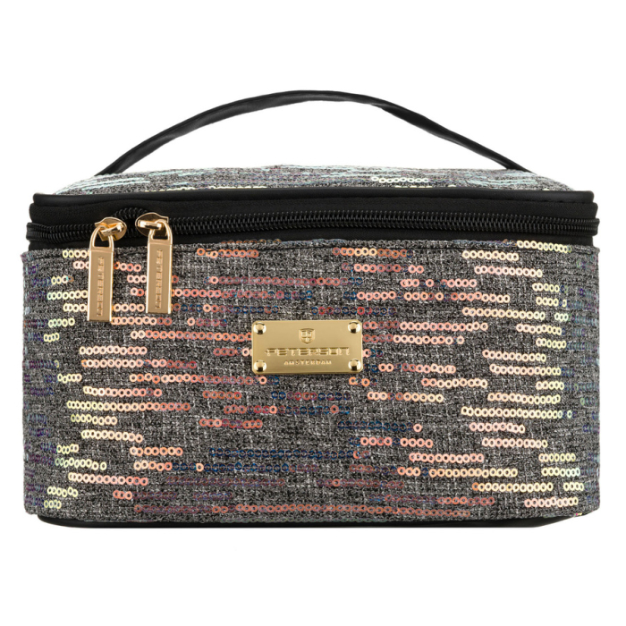 Geantă cosmetică de călătorie din material sintetic negru, decorată cu paiete - Peterson PTR-PTN KOS-DA-18-3545 B [2]