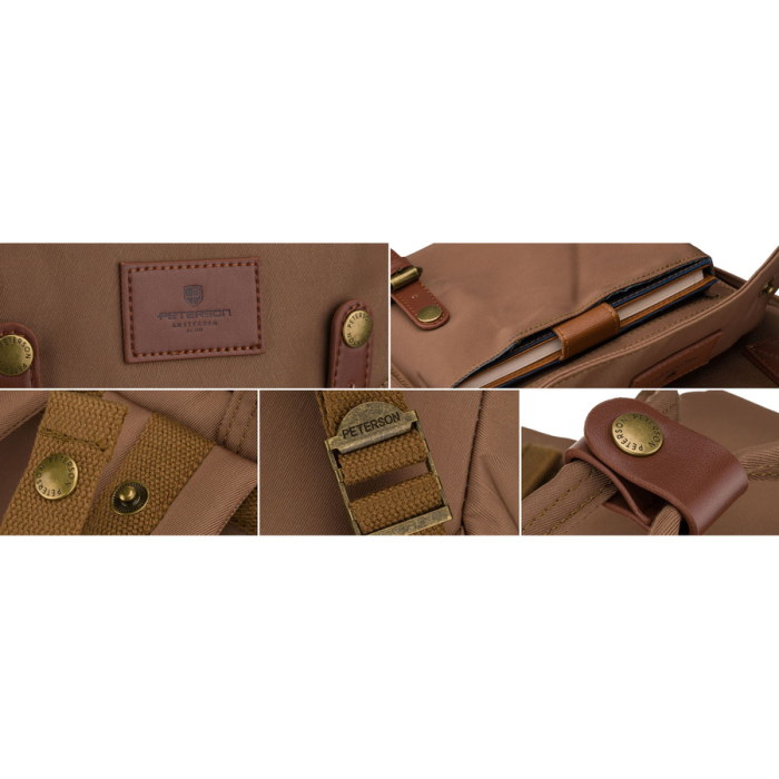 Rucsac de damă din poliester și piele ecologică maro, cu un singur compartiment - Peterson PTR-PTN GAMMA BROWN [14]