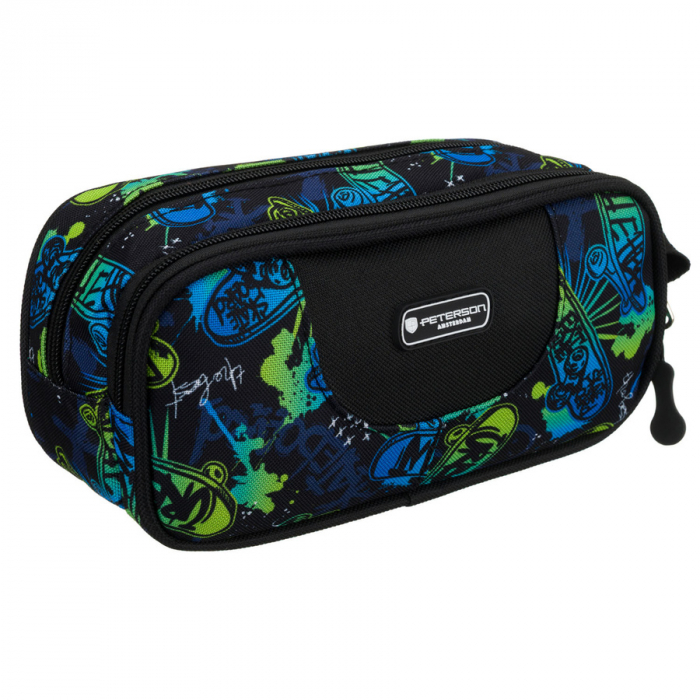 Penar școlar cu două compartimente din poliester cu model de skateboard - Peterson PTR-PTN MOTYLEK-5127 B25 [1]