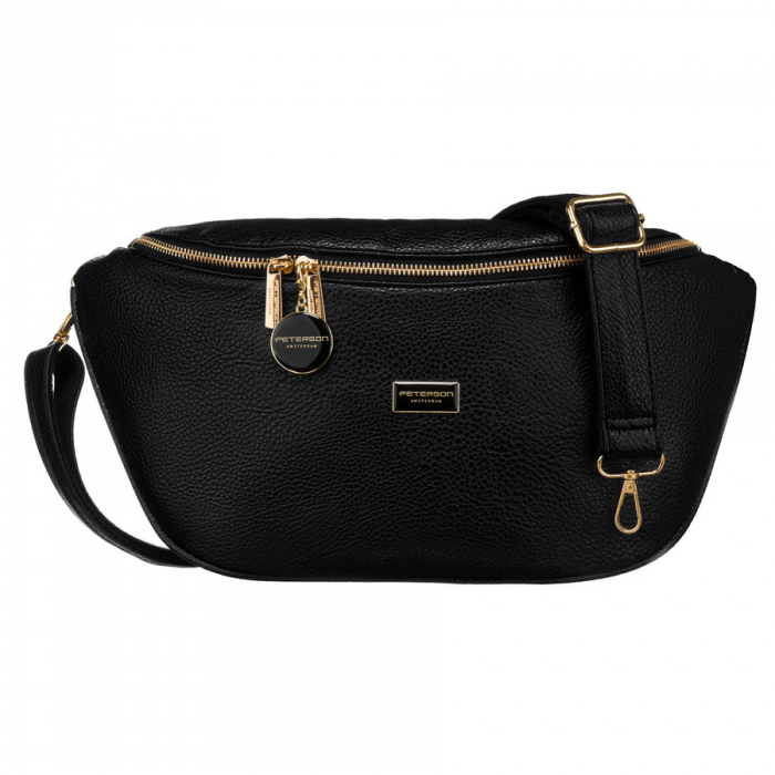 Geantă mare de damă neagră din piele ecologică, geantă de talie sau de umăr, geantă crossbody, Peterson PTR-PTN SSY-3-F19 BLACK [2]