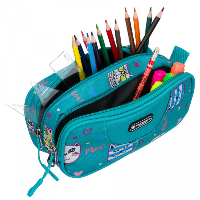 Penar școlar cu două compartimente din poliester, decorat cu un model de pisică - Peterson PTR-PTN MOTYLEK-5172 G28 [5]
