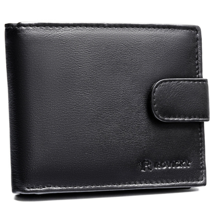 Portofel bărbătesc mare, negru, din piele naturală, cu sistem RFID și închidere cu capsă - Rovicky PTR-0670L-RVD-0222 BLACK [2]