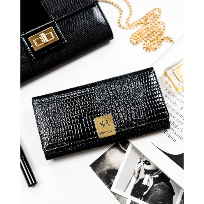Portofel negru de damă din piele lăcuită cu sistem RFID - Rovicky RH-22-1-RS BLACK [3]