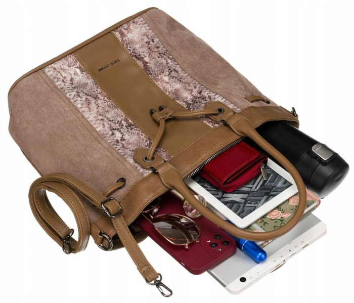 Geanta de dama din piele ecologica cu motiv piele de sarpe - David Jones PTR-6885-5 CAMEL [7]