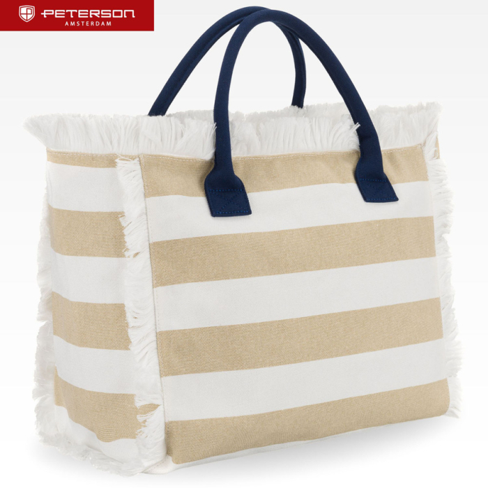 Geantă mare de plajă cu fermoar, albă și bej, geantă shopper - Peterson PTR-PTN MX05-M-WHITE-BEI [4]