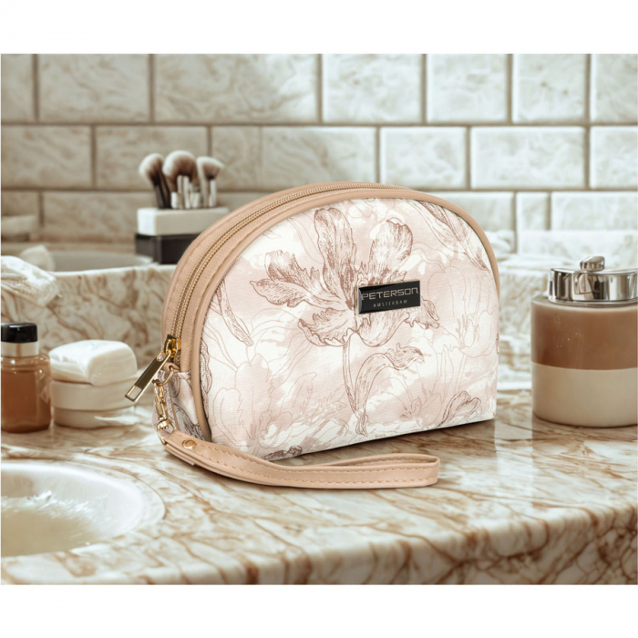 Geantă cosmetică compactă, bej, pentru femei, cu imprimeu botanic - Peterson PTR-PTN KOS-J01-0062 L03 [4]