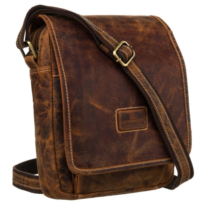 Geantă bărbătească din piele maro cu clapă - Peterson PTR-PTN 015-TMH-6570 TAN [1]