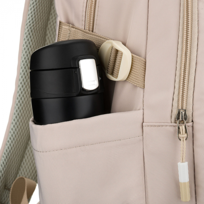 Rucsac școlar bej, la modă, din poliester, cu bretele reglabile - Peterson PTR-PTN 8594-1389 BEIGE [16]
