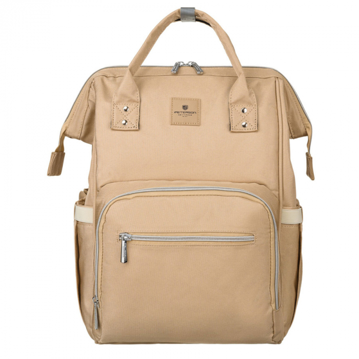 Rucsac multifunctional pentru mamici cu buzunare cu fermoar de culoare bej - Peterson PTR-PTN MB1-5978 BEIGE [2]