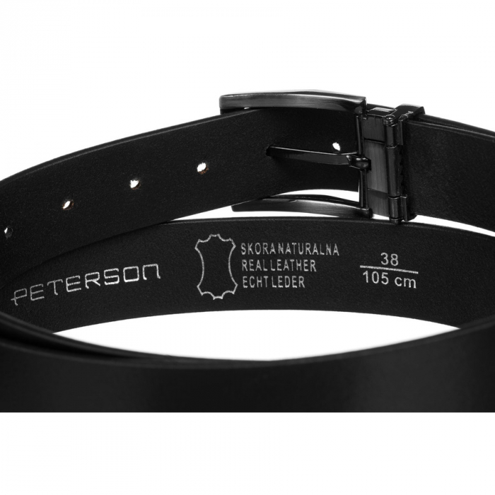 Curea bărbătească lată din piele neagră cu cataramă clasică - Peterson PTR-PTN LTP-TEX-85 BL [4]