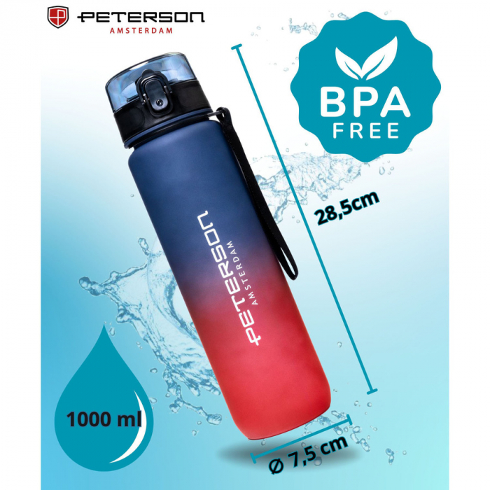 Sticlă de apă practică și durabilă, roșie și violetă, cu cană de măsurat - Peterson PTR-PTN HY-003-1L-9560 P [2]