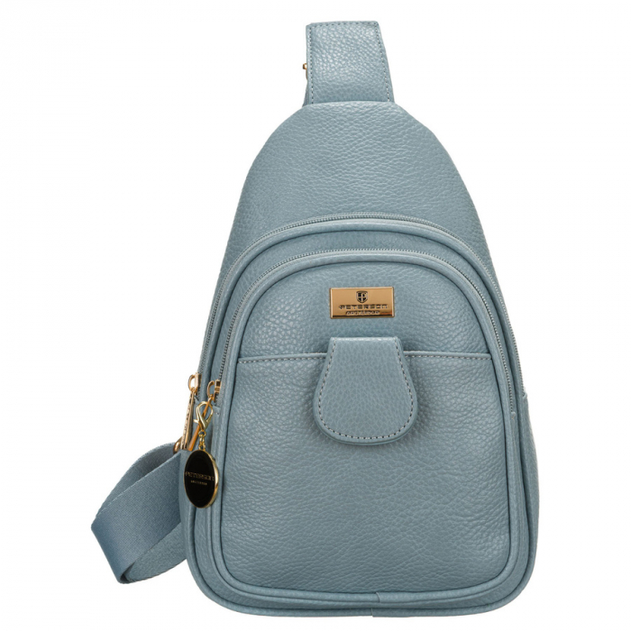 Geantă mică elegantă de damă, albastră, din piele ecologică, decorată cu accesorii aurii, geantă crossbody Peterson PTR-PTN SSY-1-F19 BLUE [1]