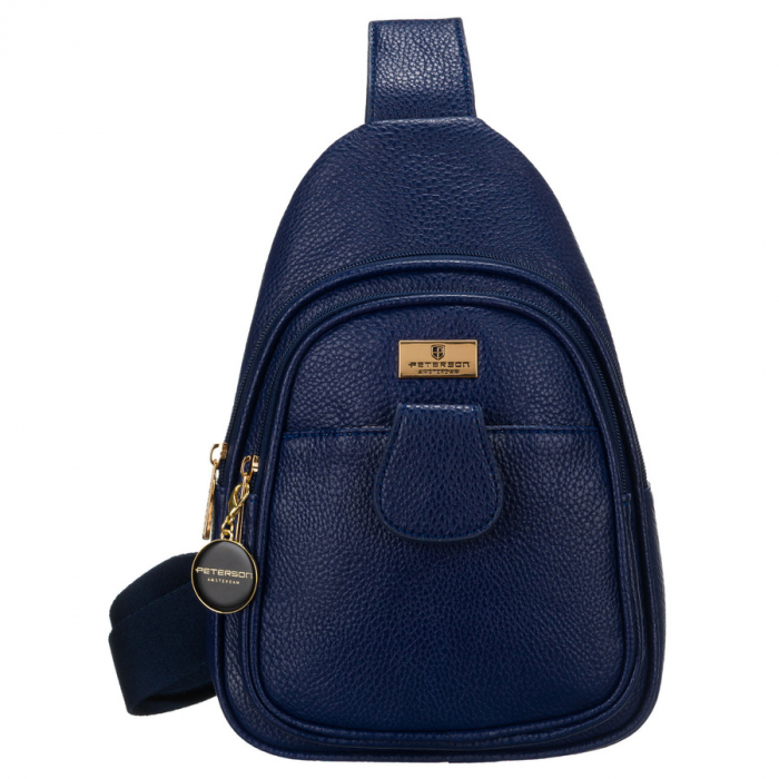 Geantă mică de umăr sau crossbody pentru femei, urbană, bleumarin cu accesorii aurii, piele ecologică, Peterson PTR-PTN SSY-1-F19 NAVY [1]