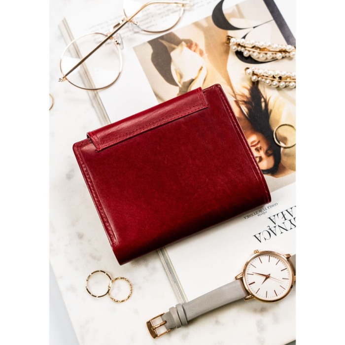 Portofel de damă din piele naturală, de culoare roșie, cu închidere cu capsă - Peterson PTR-PTN 70614-9-TVT RED [5]