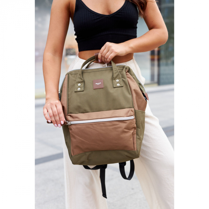 Rucsac pentru laptop impermeabil Himawari verde și maro cu port USB PTR-1881-35(1) [9]
