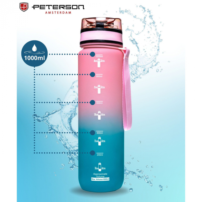 Sticlă de apă practică, albastră și roz, cu șnur - Peterson PTR-PTN HY-003-1L-9546 P [8]