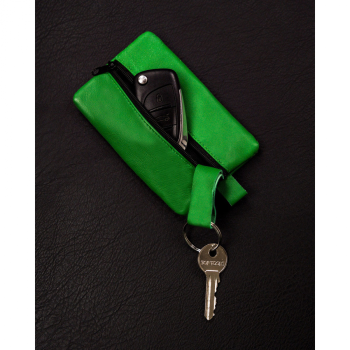 Husa din piele naturală de culoare verde închis, cu fermoar în față PTR-KC-02-PDM D.GREEN [3]