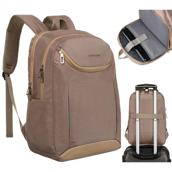 Rucsac încăpător și sport, confecționat din nailon bej, suspendat pe bretele reglabile - Peterson PTR-PTN 24400-6928 BEIGE [1]