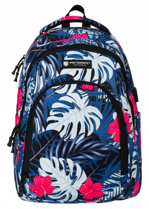 Rucsac pentru scoala din poliester cu model de plante cu un buzunar frontal mare - Peterson PTR-PTN 77711-6623 PRT-1 [2]