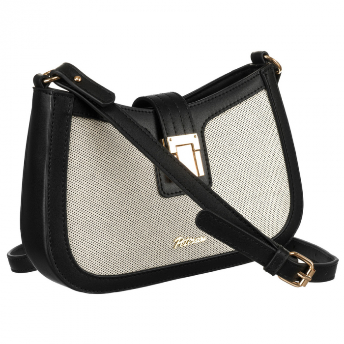 Geantă de damă bej din piele naturală și pânză Peterson PTR-PTN CAN-02 NAT-BLACK [1]