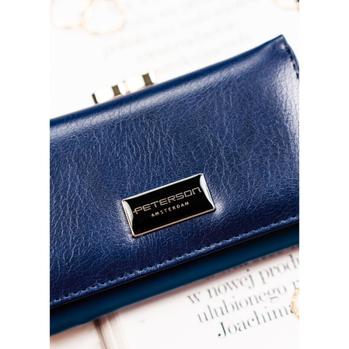 Portofel de damă din piele naturală și ecologică de culoare bleumarin, cu închidere cu capsă și clemă - Peterson PTR-PTN PX23-F773 NAVY [4]
