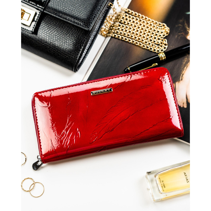 Portofel mare de damă cu fermoar, roșu, piele lăcuită, naturală și ecologică, RFID STOP - Rovicky PTR-RPN-25-YM-5814 [3]