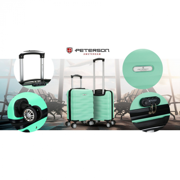 Valiză mică de cabină de culoarea mentă cu mâner telescopic extensibil - Peterson PTR-PTN 5806-W-XS-4374 L [10]