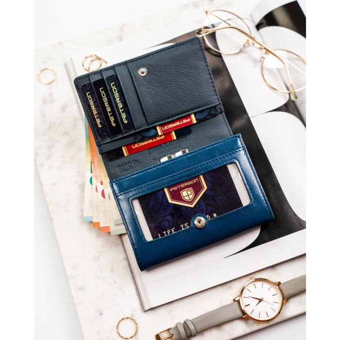 Portofel orizontal pentru femei din piele naturală și ecologică, bleumarin, cu sistem RFID - Peterson PTR-PTN PX30-F773 NAVY [6]