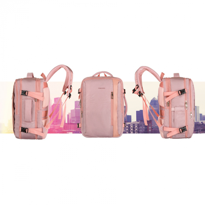 Rucsac cu spațiu pentru laptop roz, suspendat pe bretele reglabile - Peterson PTR-PTN 24403-6942 PINK [11]