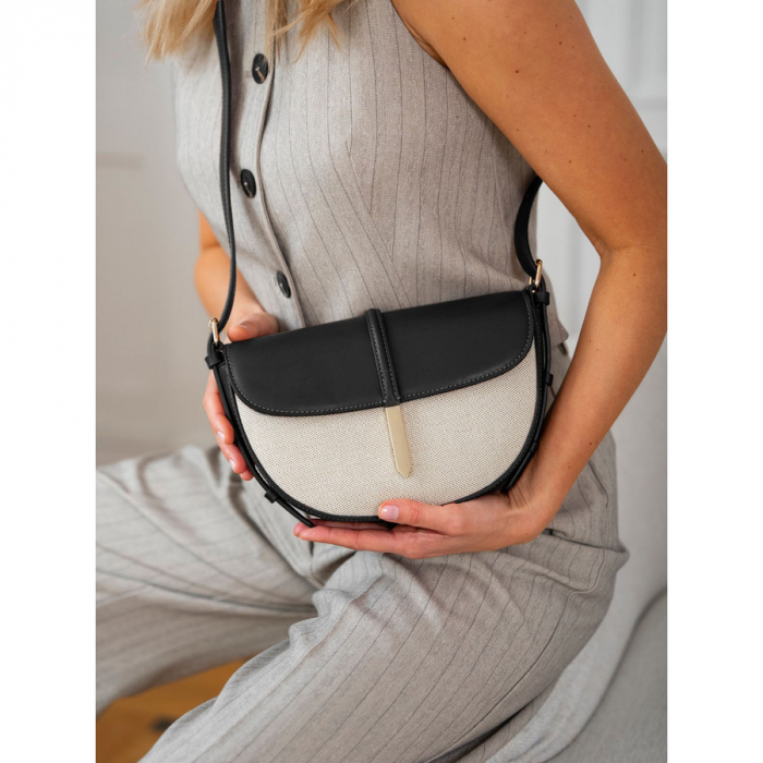 Geantă de damă crossbody bej și neagră, din piele și pânză Peterson PTR-PTN CAN-03 NAT-BLACK [8]
