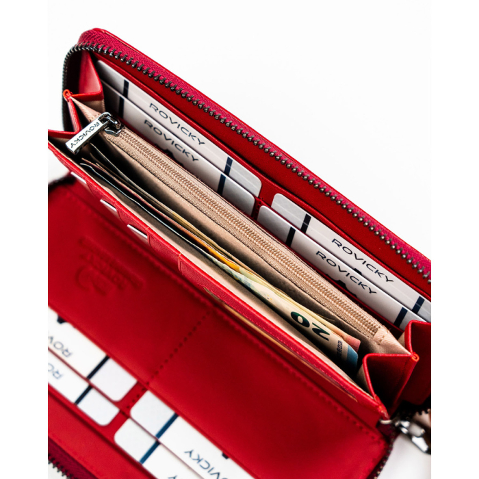 Portofel mare de damă cu fermoar, roșu, piele lăcuită, naturală și ecologică, RFID STOP - Rovicky PTR-RPN-25-YM-5814 [9]