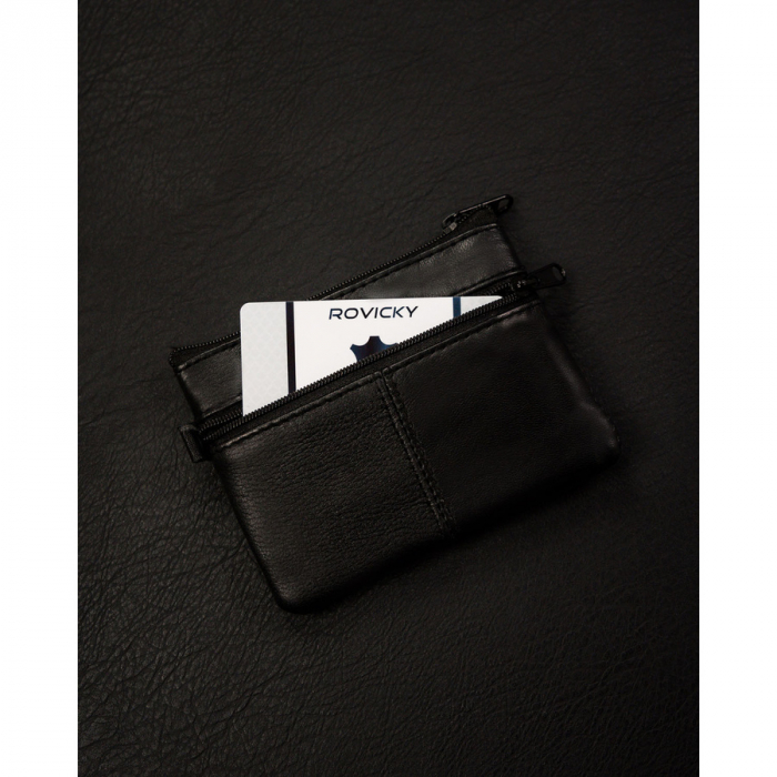 Husa neagra pentru chei din piele naturala cu buzunare cu fermoar PTR-KC-01-PDM BLACK [4]