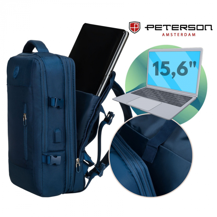 Rucsac de călătorie bleumarin cu port USB - Peterson PTR-PTN 24421-5098 NAVY [14]