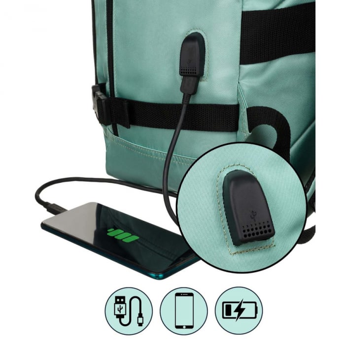 Rucsac de voiaj turcoaz cu două compartimente, cu mâner pentru valiză și port USB - Peterson PTR-PTN APP-6677 TURQUOI [16]