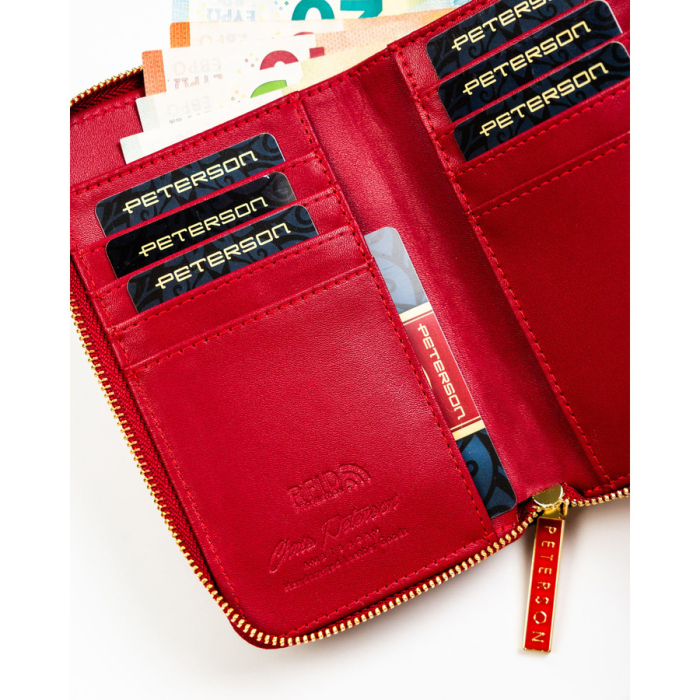 Portofel de damă cu fermoar, mărime medie, roșu, din piele ecologică lăcuită - Peterson PTR-PTN 007-BC-7274 [7]