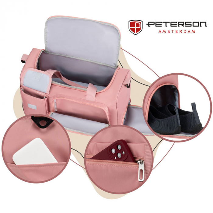 Geantă de voiaj roz din poliester cu buzunare exterioare - Peterson PTR-PTN 23032-8298 PINK [5]