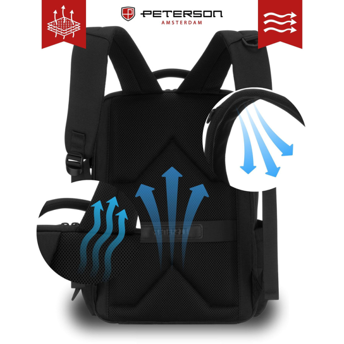 Rucsac de călătorie negru din poliester cu spațiu pentru laptop - Peterson PTR-PTN HY241-6867 BLACK [8]