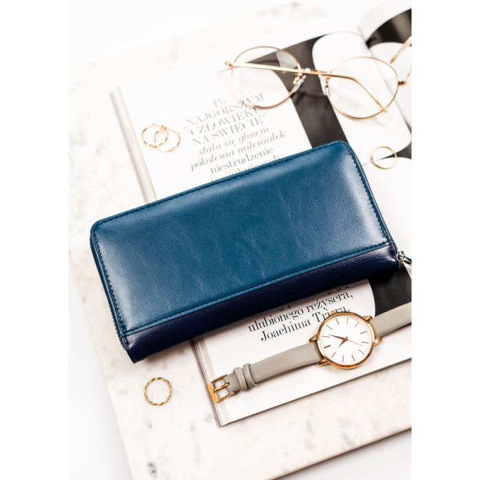 Portofel-penar pentru femei din piele naturală și ecologică, de culoare bleumarin, cu închidere cu fermoar - Peterson PTR-PTN PX25-F773 NAVY [5]