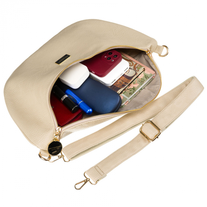 Borsetă de damă spațioasă, mare, bej, din piele ecologică, tip geantă de umăr sau crossbody, Peterson PTR-PTN SSY-3-F19 D.BEIG [8]