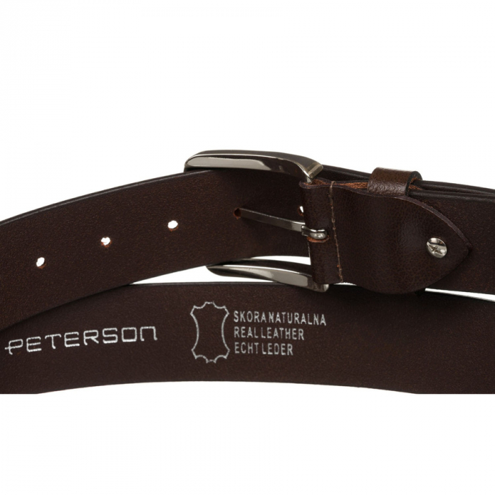 Curea bărbătească lată din piele , cu cataramă clasică - Peterson PTR-PTN LTP-TWT-85 BRO [3]