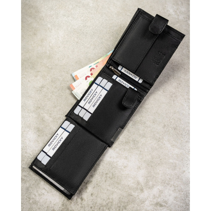 Portofel bărbătesc mare din piele naturală neagră cu închidere cu capsă - 4U Cavaldi PTR-N992L-P-PDM-BL BLACK [8]