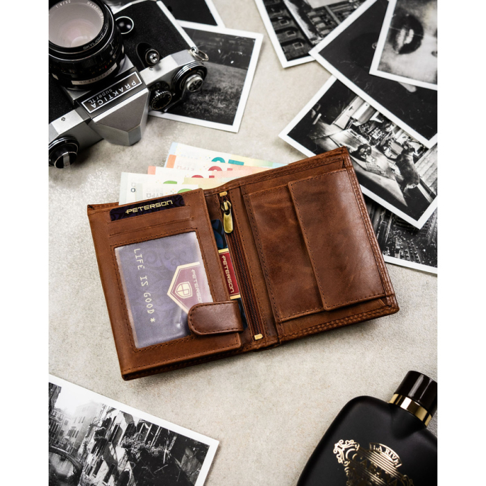 Portofel bărbătesc vertical din piele maro, fără închidere exterioară - Peterson PTR-PTN N4-LWC-0697 COGN [5]