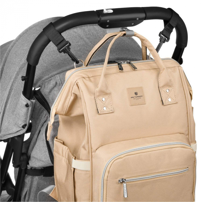 Rucsac multifunctional pentru mamici cu buzunare cu fermoar de culoare bej - Peterson PTR-PTN MB1-5978 BEIGE [7]