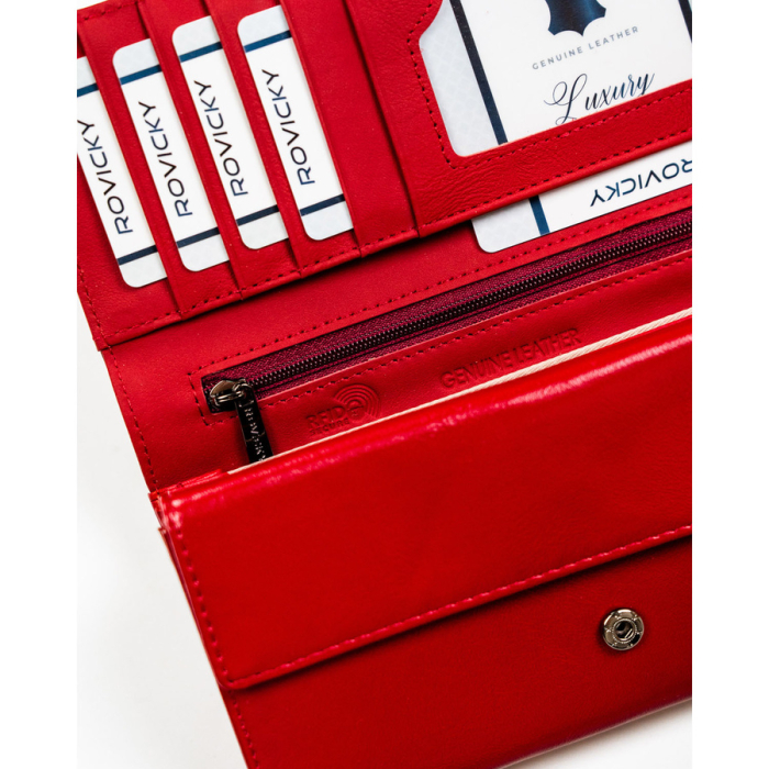 Portofel mare de damă din piele lăcuită roșie, confecționat din piele naturală și ecologică, protecție RFID - Rovicky PTR-RPN-28-YM-5838 [7]