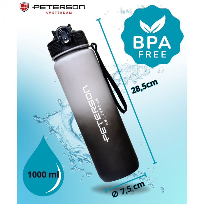Sticlă de apă alb-negru de 1000 ml cu pai - Peterson PTR-PTN HY-8014-1L-9591 [2]