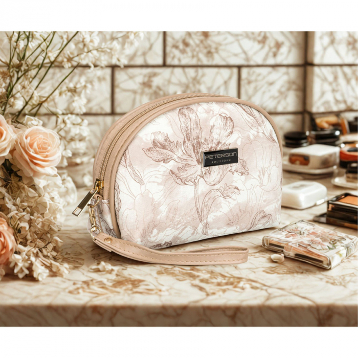 Geantă cosmetică compactă, bej, pentru femei, cu imprimeu botanic - Peterson PTR-PTN KOS-J01-0062 L03 [2]