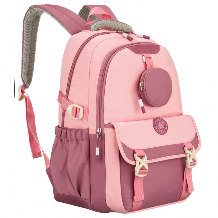 Rucsac școlar spațios din poliester roz, cu bretele reglabile - Peterson PTR-PTN 8610-1327 PINK [1]