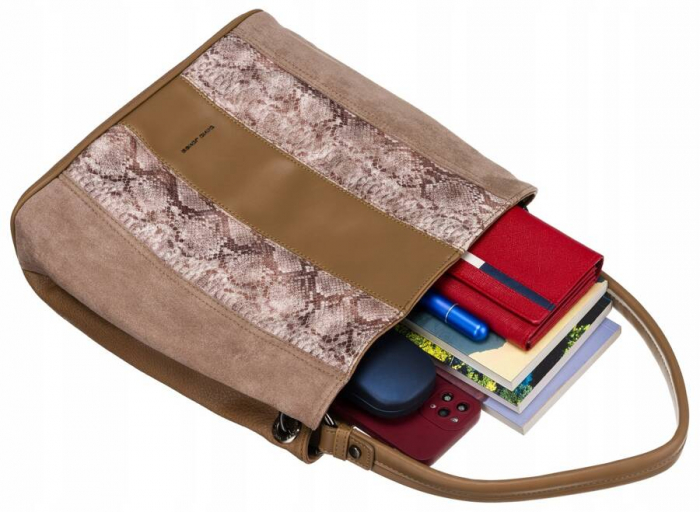 Geanta de dama din piele ecologica cu model de sarpe - David Jones 6885-4 CAMEL [7]