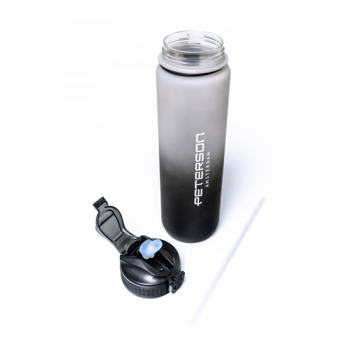 Sticlă de apă alb-negru de 1000 ml cu pai - Peterson PTR-PTN HY-8014-1L-9591 [10]