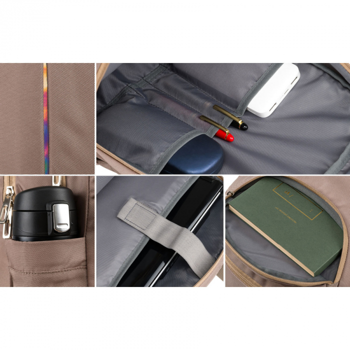 Rucsac încăpător și sport, confecționat din nailon bej, suspendat pe bretele reglabile - Peterson PTR-PTN 24400-6928 BEIGE [17]